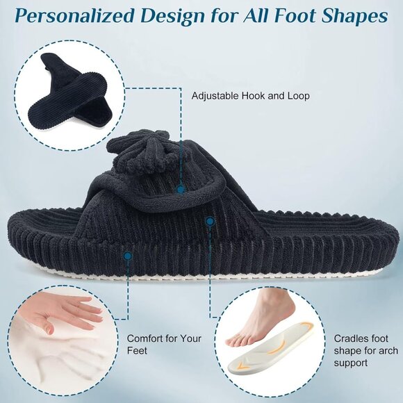 ⚡Woman Black Arch Support Open Toe Orthopedic Adjustable Home Indoor Slippers - Picture 4 of 8
